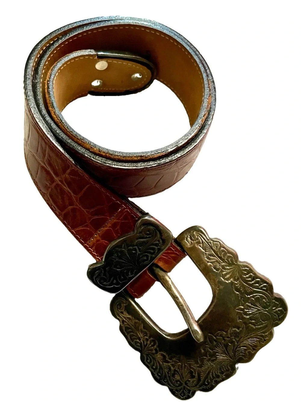 VINTAGE 90’s STREETS AHEAD Croco Embossed Leather BELT From I. MAGNIN Size S